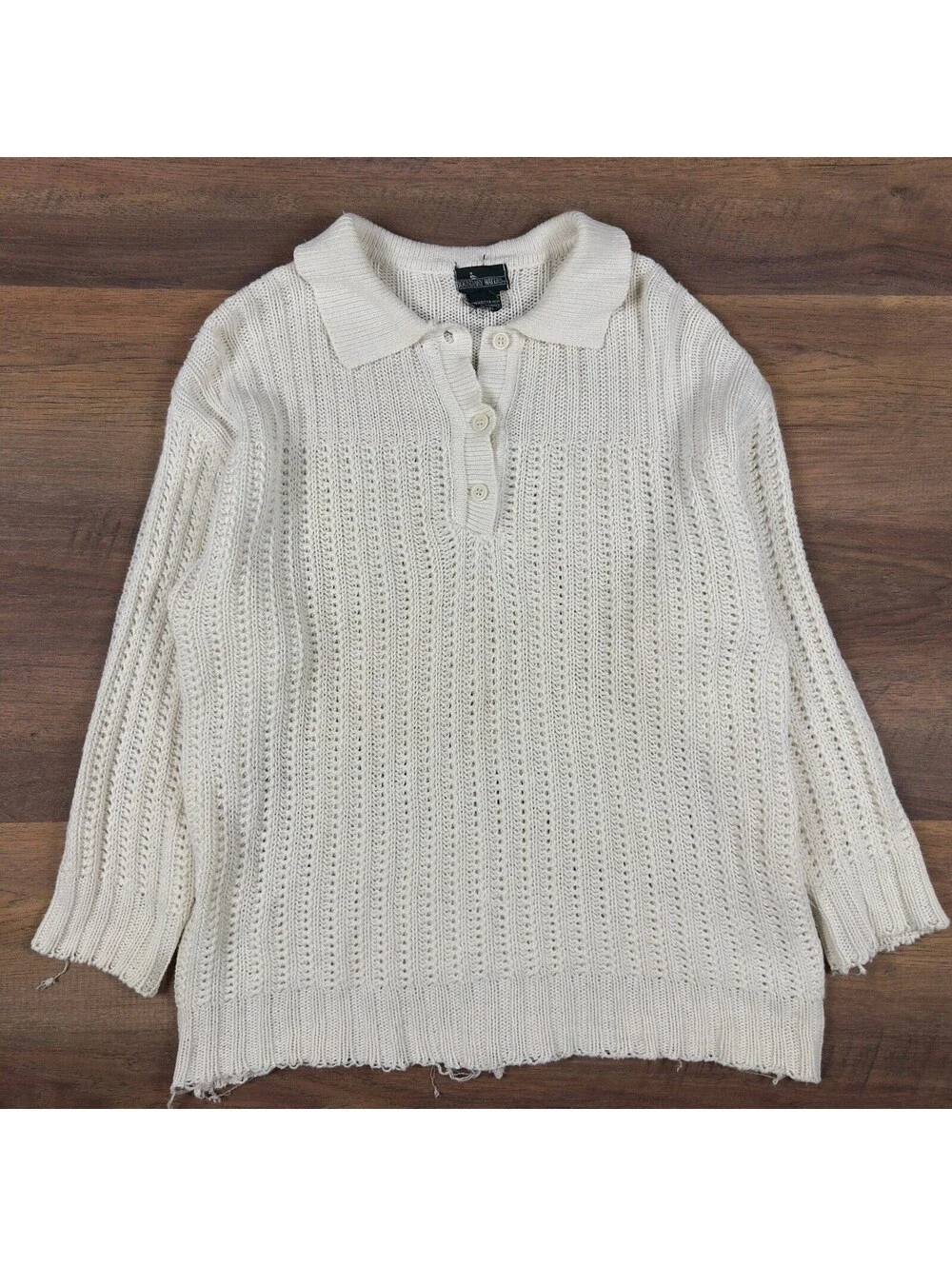Boundary Waters Vintage Cream Knit Polo Sweater Mens XL